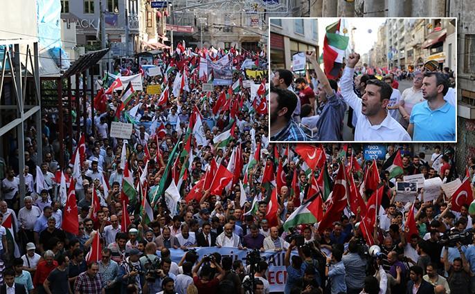 Onbinler Taksim'de Gazze için yürüdü